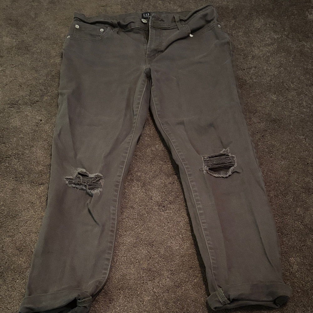GAP Dark Gray Ripped Boyfriend Jeans
